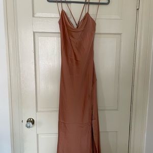 ASTR The Label Gaia Midi Dress Nude Satin NWT